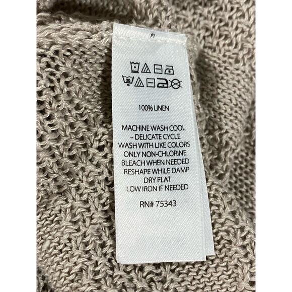 Tahari 100% Linen Tan Beige Sweater XS Preppy Cottage Minimalist Neutral Crochet - Picture 5 of 7